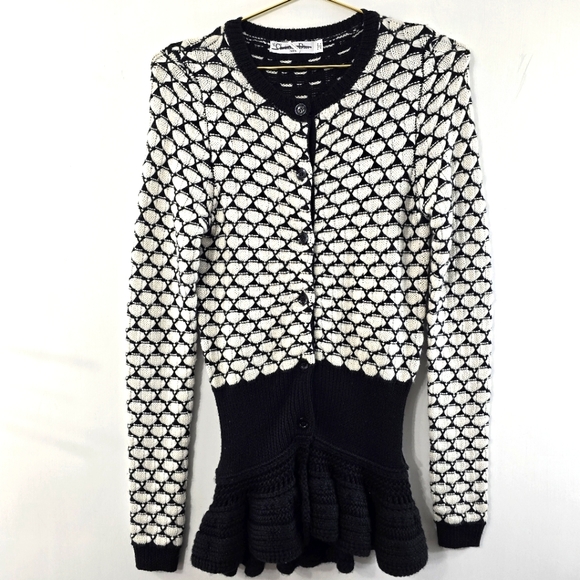 Christian Dior Wool Cardigan Peplum Flounce Crochet Tunic Longline DEADSTOCK NEW - Picture 1 of 16